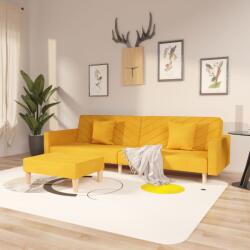 vidaXL Canapea extensibilă 2 locuri, 2 perne&taburet, galben, textil (3081827) Canapea