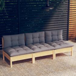 vidaXL Canapea de grădină cu 3 locuri, cu perne gri, lemn masiv pin (3096075) - vidaxl