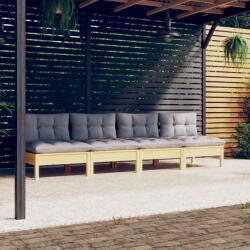 vidaXL Canapea de grădină cu 4 locuri, cu perne gri, lemn masiv pin (3096123) - vidaxl