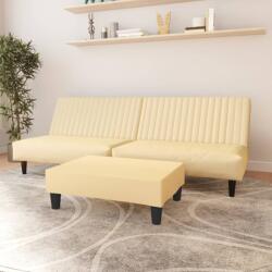 vidaXL Canapea extensibilă cu taburet, 2 locuri, crem, catifea (3081863) Canapea