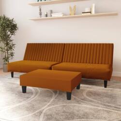 vidaXL Canapea extensibilă cu taburet, 2 locuri, maro, catifea (3081862) Canapea