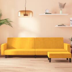 vidaXL Canapea extensibilă cu taburet, 2 locuri, galben, catifea (3081872) Canapea