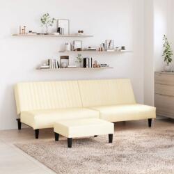 vidaXL Canapea extensibilă 2 locuri şi taburet, crem, piele ecologică (3081876) Canapea
