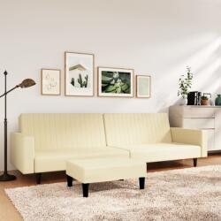vidaXL Canapea extensibilă 2 locuri şi taburet, crem, piele ecologică (3081883) Canapea