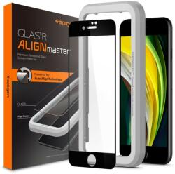 Apple iPhone 7 / 8 / SE (2020) / SE (2022), Kijelzővédő fólia, ütésálló fólia (az íves részre is! ), Tempered Glass (edzett üveg), Full Cover, Spigen Glastr Alignmaster, fekete - tok-shop