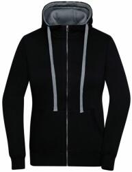 James & Nicholson (Daiber) Női kapucnis cipzáros pulóver JN962 - Fekete / szürke melírozott | L (1-JN962-1700583)