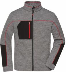 James & Nicholson Férfi fleece pulóver JN1818 - Sötétszürke melírozott / fekete / piros | 6XL (1-JN1818-1799801)