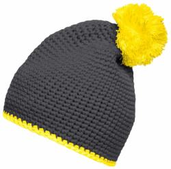 Daiber Căciulă tricotată cu dungă contrastantă și pompon MB7964 - Gri închis / galbenă | uni (MB7964-1710425)