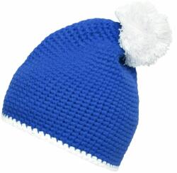 Daiber Căciulă tricotată cu dungă contrastantă și pompon MB7964 - Albastră / albă | uni (MB7964-1710429)