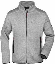 Daiber Jachetă pentru bărbați din fleece tricotat JN762 - Gri deschis prespălat / roșie | L (JN762-1735078)