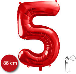PartyDeco S. r. o 5. szám, fólia lufi, 86 cm, piros