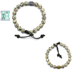  Bratara Jasp Dalmatian cu Hematit Cap de Buddha - Diametru 56 mm - Rotunda - 8-9 x 8-9 mm - 1 Buc