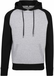 Build Your Brand Kétszínű kapucnis férfi pulóver - Szürke melírozott / fekete | 2XL (BY077-1000228713)