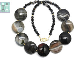  Colier din Agata Sardonix Disc 22x8 mm - Rotund Fatetat 4-4, 9 mm - Accesorii Gold Filled