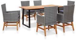 vidaXL 7 részes polyrattan és akácfa kültéri étkezőszett 46007