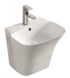 Inter Ceramic Мивка за баня ICC 4637, Inter Ceramic, с полуконзола, стенен монтаж, с отвор за смесител и преливник, порцелан, бял, 48x42x38см (4637)