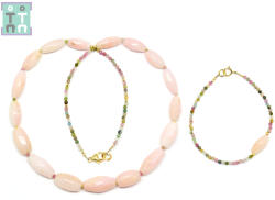  Set Colier si Bratara din Opal Roz Butoias 14-19 x 6-10 mm - Turmalina 2 mm - Accesorii Gold Filled