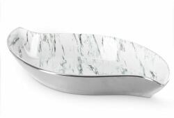 Eurofirany Sana csónak alakú tál márványos mintával Fehér/ezüst 36x19x6 cm