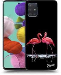 Picasee Husă neagră din silicon pentru Samsung Galaxy A51 A515F - Flamingos couple