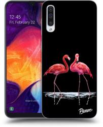 Picasee Husă neagră din silicon pentru Samsung Galaxy A50 A505F - Flamingos couple