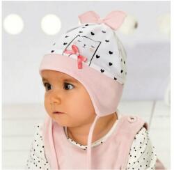 AJS Caciula bumbac pentru bebelusi 0-6 luni - AJS 44-005 alb detaliu roz (AJS44-005)