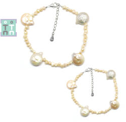 Bratara Perle de Cultura Diametru 56 mm - Neregulat 3-11 x 4-14 mm - Accesorii Argint 925 - 1 Buc