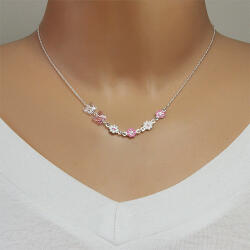 Ekszer Eshop Gyerek nyaklánc 925 ezüstből - virágok rózsaszín és fehér fénymázzal, pillangók szintetikus kristályokból