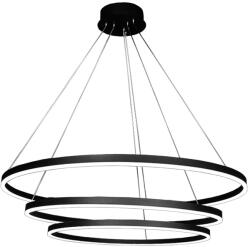 2R Led Candelabru Suspendat NEGRU Rotund cu Trei Inele 113W, Diametru 800mm, 600mm, 400mm, Dimabil (46101-)
