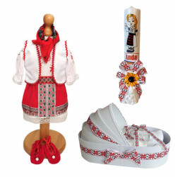  Set rochita traditionala fetita cu trusou si lumanare personalizata in decor popular Denikos C9017- NIK5455 (NIK5455)