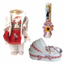 Set costum traditional rochita cu lumanare personalizata si trusou botez decor national Fata Denikos® C9021 NIK5459 (NIK5459)