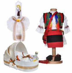 Pachet costum popular si trusou botez landou Fata cu lumanare si decor traditional Denikos® 1057 NIK5514 (NIK5514)