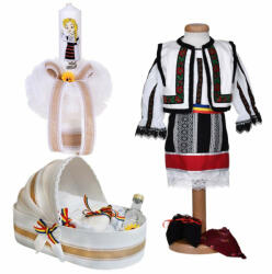  Set costum traditional cu lumanare botez Fete si trusou botez landou in decor popular Denikos® 1054 NIK5529 (NIK5529)