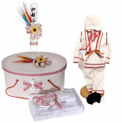 Set traditional trusou botez cu cutie trusou si lumanare si costum popular baieti Denikos® C9096 NIK5469 (NIK5469)