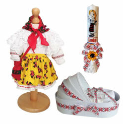  Set costumas traditional cu trusou si lumanare personalizata pentru botez fete Denikos C9011- NIK5449 (NIK5449)