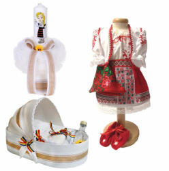 Pachet trusou botez model landou si lumanare cu costum traditional pentru fetita Denikos® 979 NIK5408 (NIK5408)