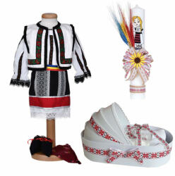 Costum traditional fetita plus trusou botez landou si lumanare cu decor national Denikos® C9283 NIK5533 (NIK5533)