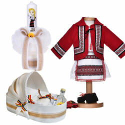  Set costum national cu lumanare botez si trusou botez landou Fetite cu decor traditional Denikos® 1058 NIK5515 (NIK5515)