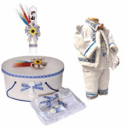  Set traditional cu trusou botez Denikos® C9092 si cutie trusou cu lumanare si costum national baietel NIK5465 (NIK5465)