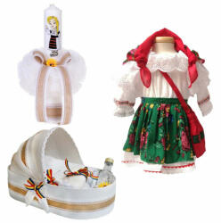 Set botez traditional fetite trusou botez landou cu lumanare si costum popular Denikos® 972 NIK5401 (NIK5401)