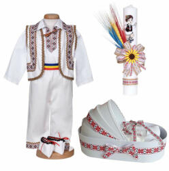 Pachet traditional baieti trusou botez landou cu lumanare inclusa si costum popular Denikos® C9290 NIK5540 (NIK5540)