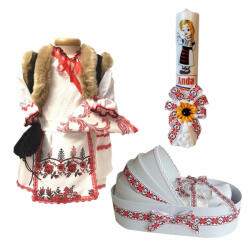  Set costum rochita populara Fetite si trusou botez cu lumanare personalizata in decor traditional Denikos® C9019 NIK5457 (NIK5457)