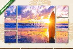 Többrészes Vászonkép, Premium Kollekció: Surfboard on the beach at sunset(135x80 cm, W01)