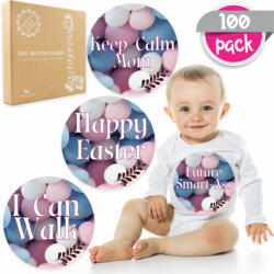 Brand SmartFeelin Set de 100 Stickere Baby Milestone - 20 cm, Pachet XXL Lenjerii de pat bebelusi‎, patura bebelusi