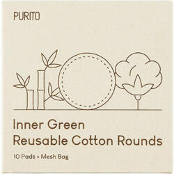 PURITO - Dischete demachiante textile reutilizabire si saculet de depozitare Inner Green, 10 bucati, Purito Dischete demachiante - vitaplus