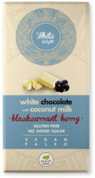 Health Market WHITE DELIGHT Kókusztejes fehér csokoládé liofilizált egész feketeribizlivel, édesítőszerrel 80g