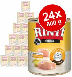 RINTI 24x800g RINTI Sensible Ló, csirkemáj & burgonya nedves kutyaeledel