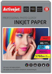 Activejet Hartie foto Activejet AP6-260GR100 photo paper for ink printers; A6; 100 pcs (AP6-260GR100)