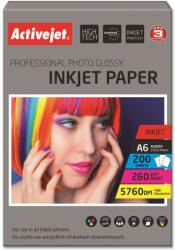 Activejet Hartie foto Activejet AP6-260GR200 photo paper for ink printers; A6; 200 pcs (AP6-260GR200) - vexio