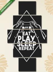 Többrészes Vászonkép, Eat, Play, Sleep, Repeat (fekete, rombusz)(135x70 cm, S01)