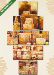  Többrészes Vászonkép, Premium Kollekció: Golden City - Abstract cityscape painting in orange and yellow colors. (135x70 cm, S01)